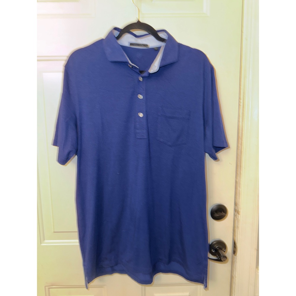 Greyson Mens Blue Short Sleeve Pocket Polo Shirt Wolf Logo Size XL
